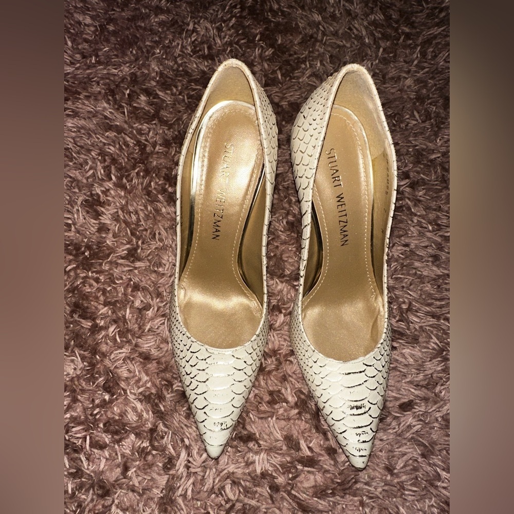 Stuart Weitzman Cream Snakeskin Heels